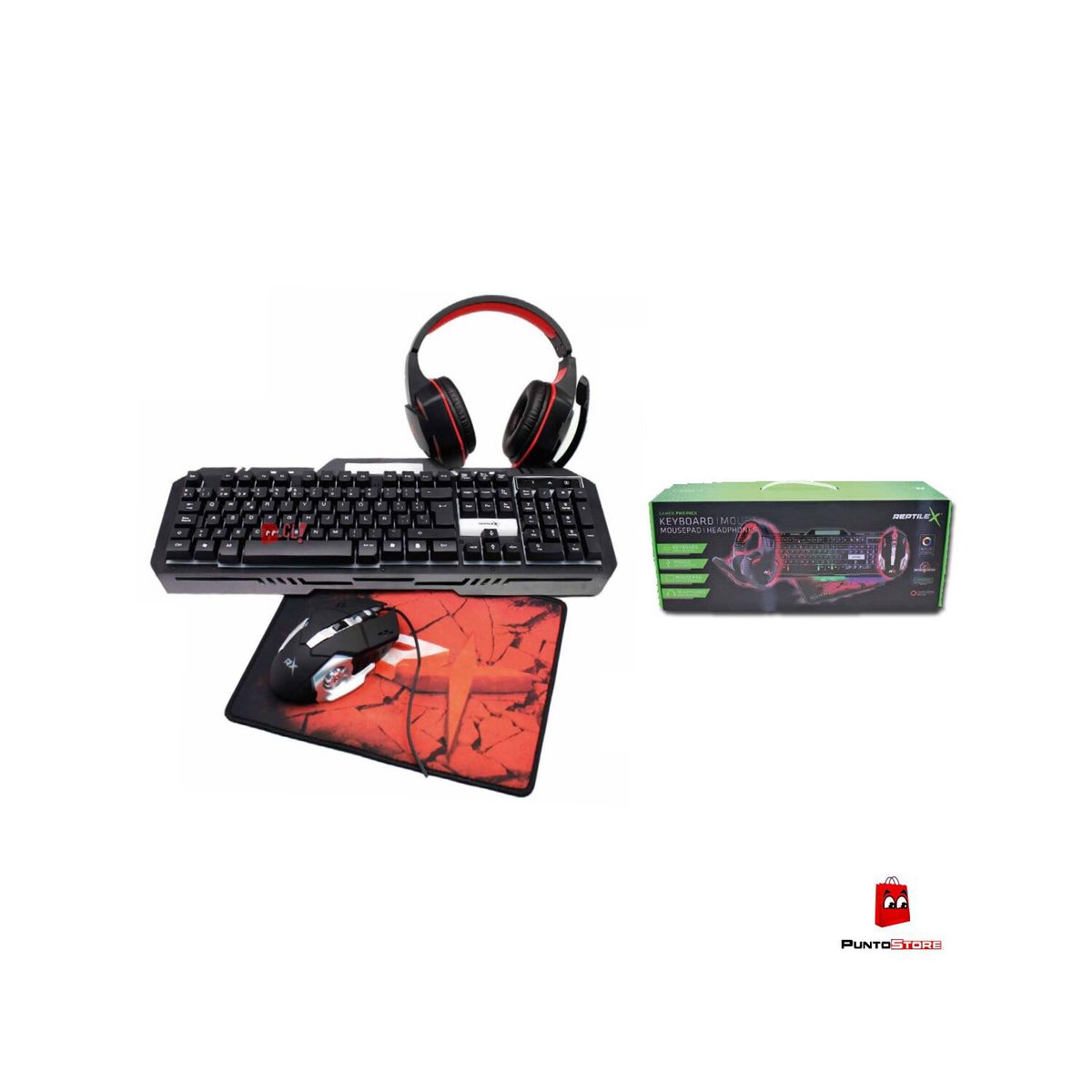 REPTILEX - Kit Gamer Pc Teclado-Audífono-Mouse-Mouse Pad