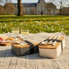 BLUE MOUNTAIN - Caja De Bento Con Tapa De Bambú Y Cubiertos Eco-friendly