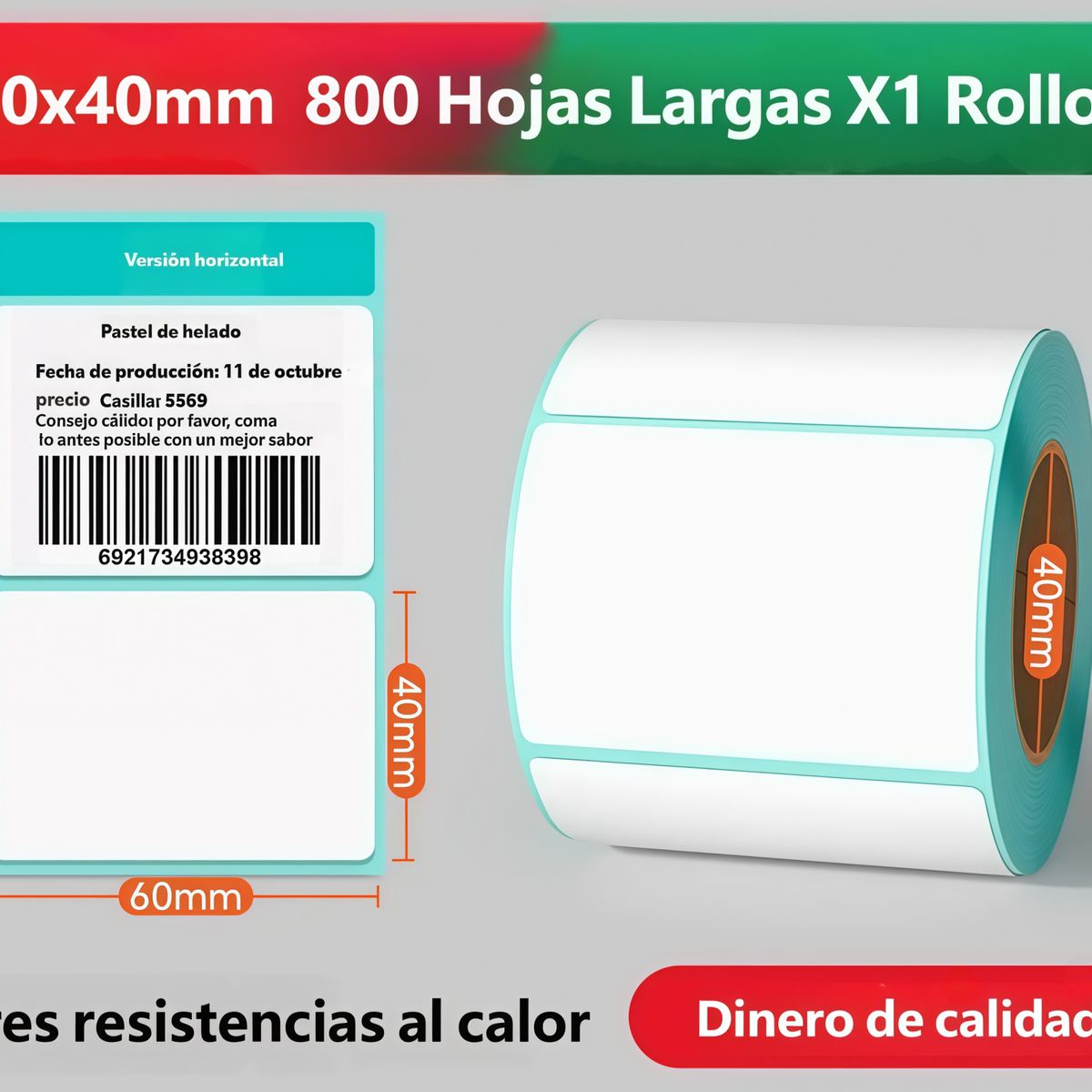 GENERICO - 1 Rollo Etiqueta Termicas Autoadhesiva 60x40. 800 Etiquetas