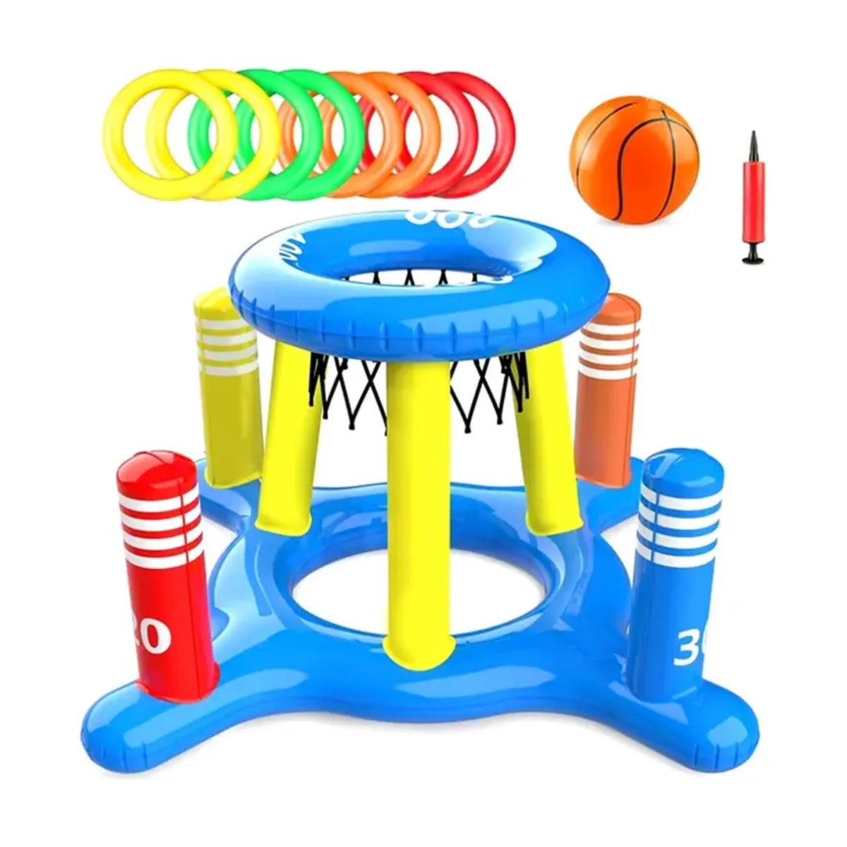 GENERICO - Juego Inflable 3en1 Piscina Aro Basquet + Anillos + Pelota Color Azul BELUG