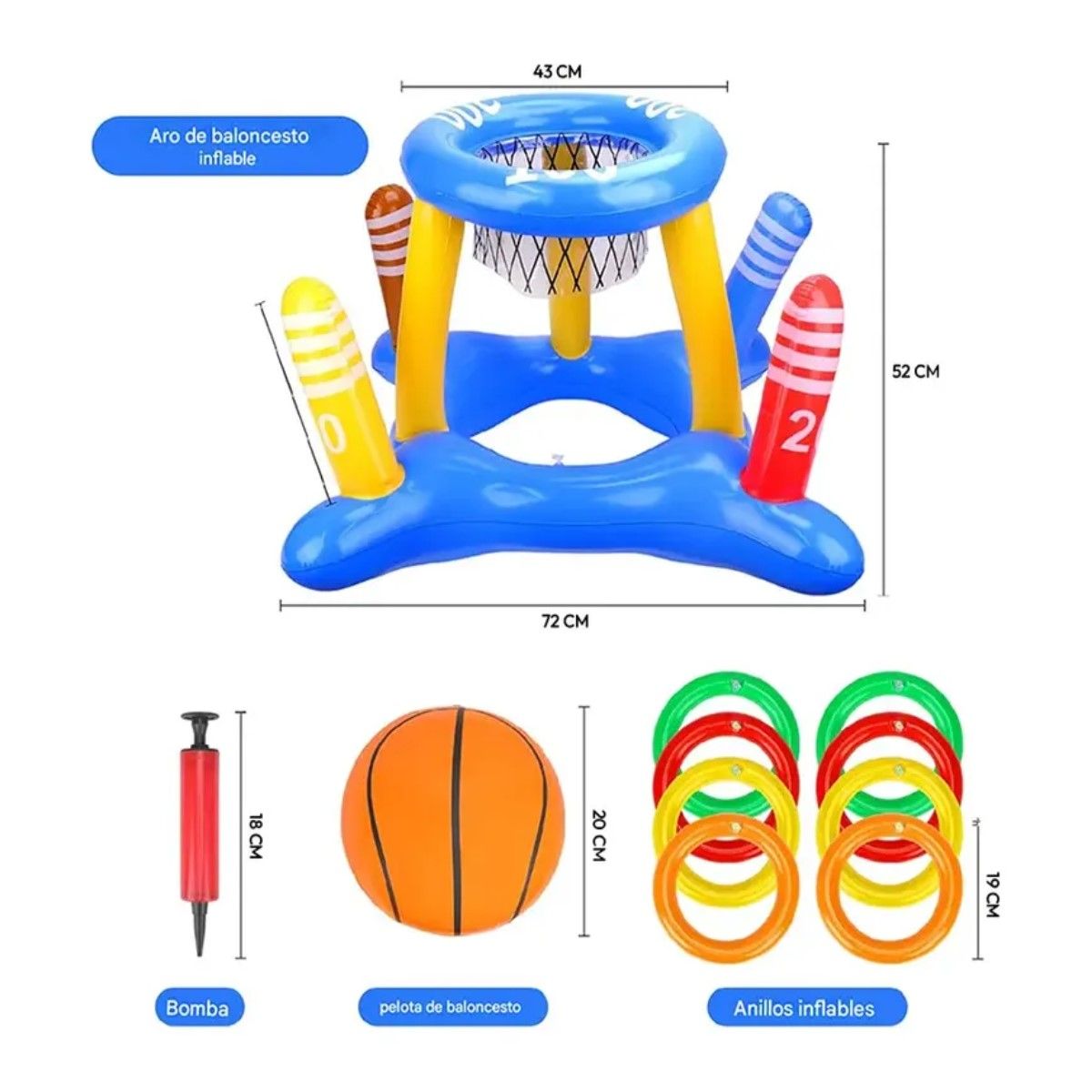 GENERICO - Juego Inflable 3en1 Piscina Aro Basquet + Anillos + Pelota Color Azul BELUG