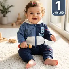 JUMP KIDS - Conjunto 2 Piezas Buzo Pantalón Y Polerón Con Capucha De Algodón Azul Bebé Niño