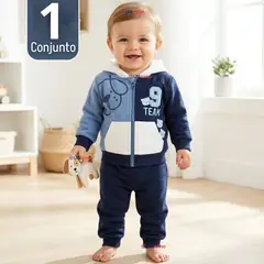 JUMP KIDS - Conjunto 2 Piezas Buzo Pantalón Y Polerón Con Capucha De Algodón Azul Bebé Niño
