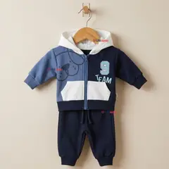 JUMP KIDS - Conjunto 2 Piezas Buzo Pantalón Y Polerón Con Capucha De Algodón Azul Bebé Niño