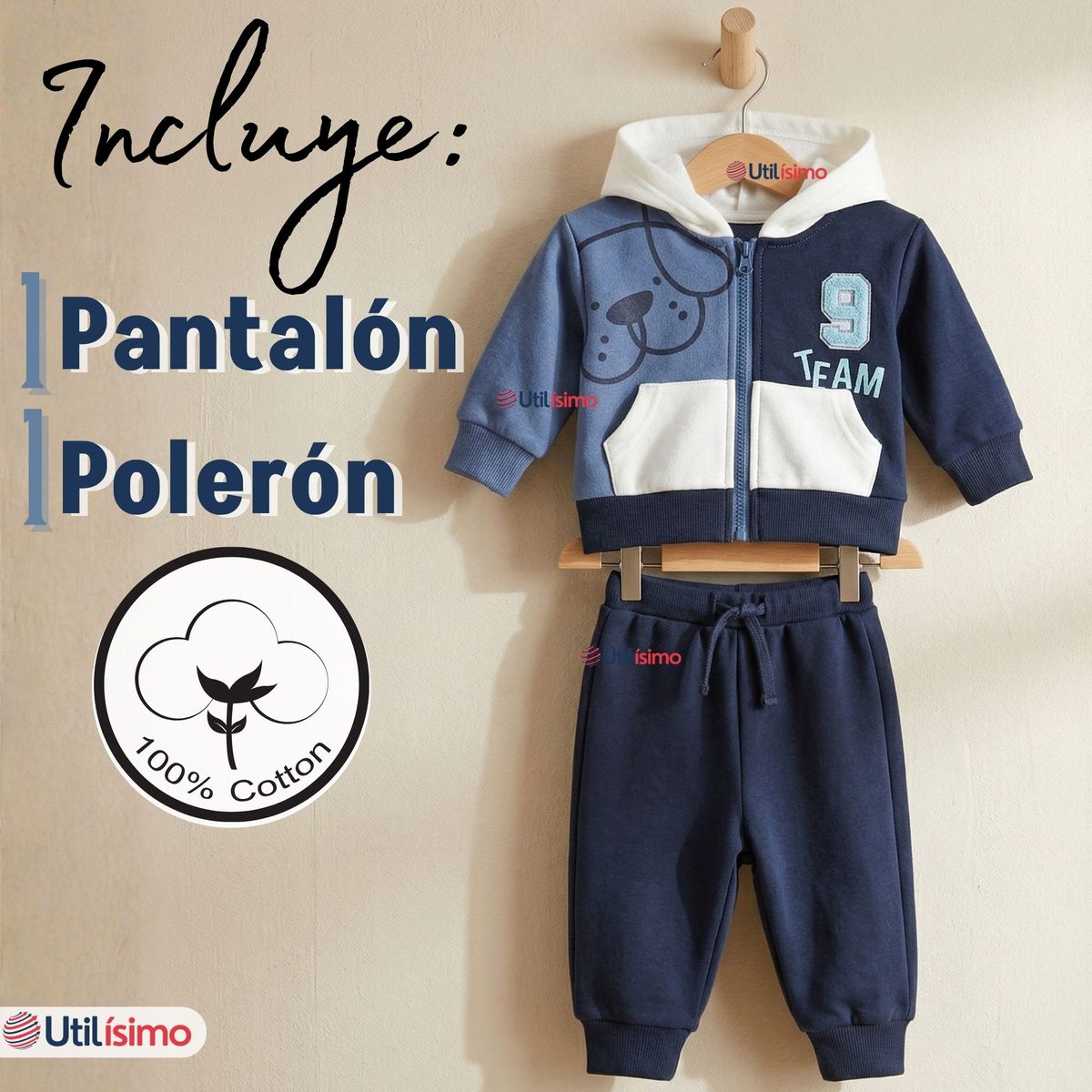 JUMP KIDS - Conjunto 2 Piezas Buzo Pantalón Y Polerón Con Capucha De Algodón Azul Bebé Niño