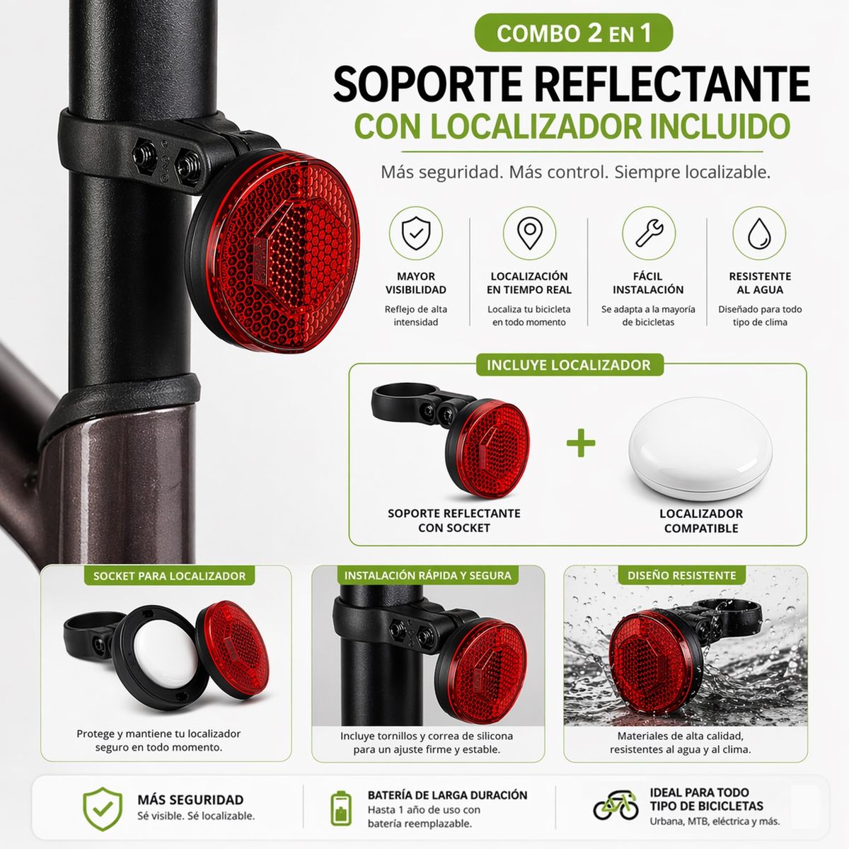 GENERICO - Reflector de Bicicleta con Localizador Oculto Android