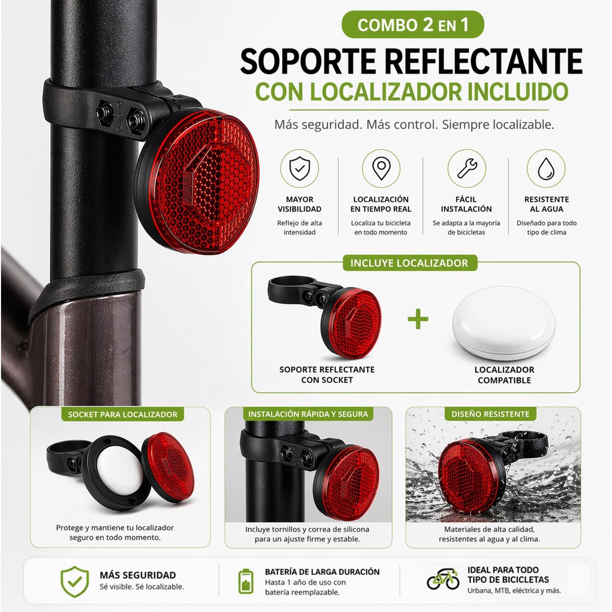 GENERICO - Reflector de Bicicleta con Localizador Oculto Android