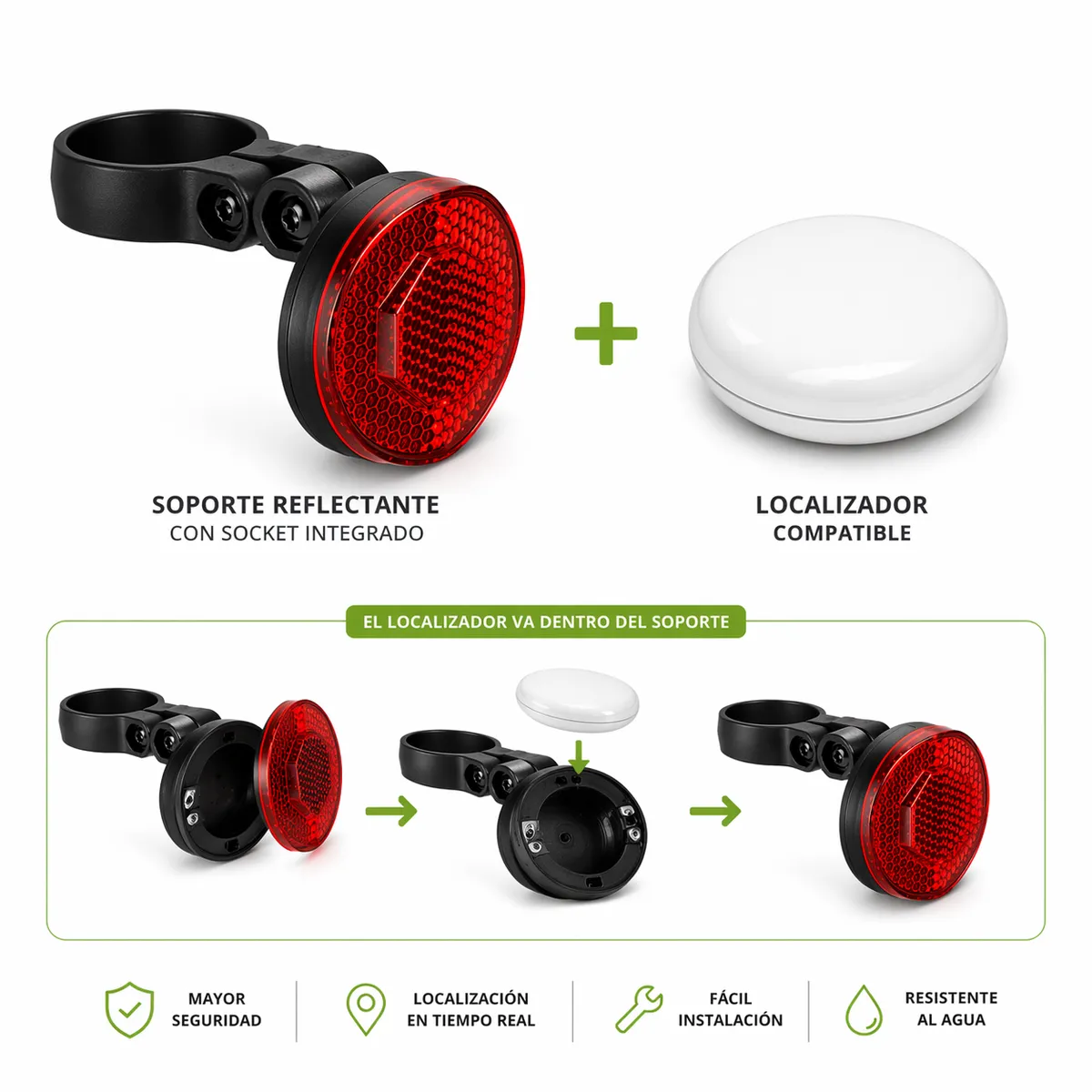 GENERICO - Reflector de Bicicleta con Localizador Oculto Android