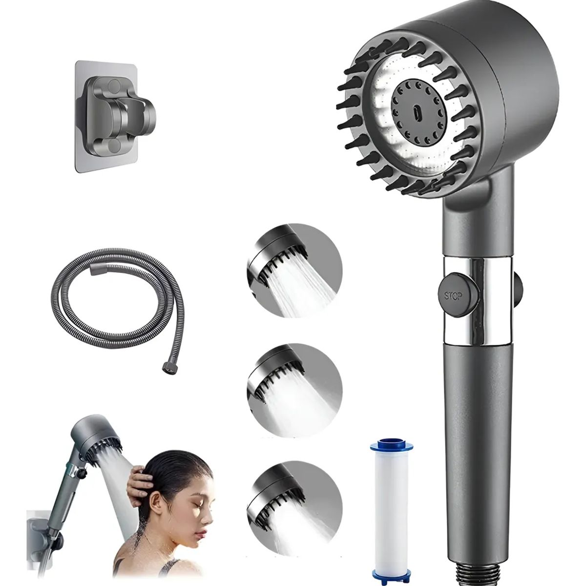GENERICO - Kit Cabezal Para Ducha Telefono Alta Presion Y Manguera