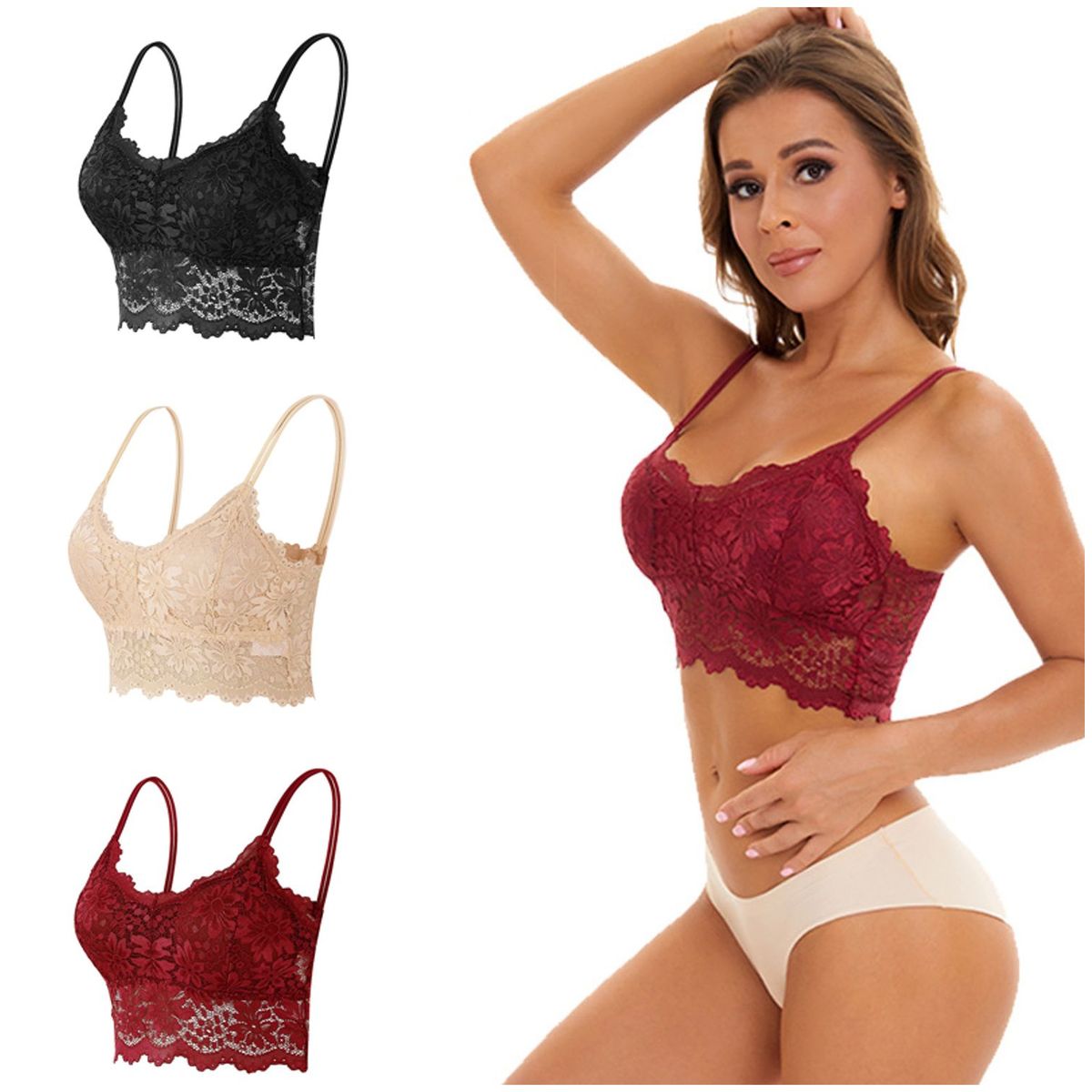TIOZONEY - Pack 3 Sostenes Push Up Encaje Con Soft Microfibra Mujer Sexy