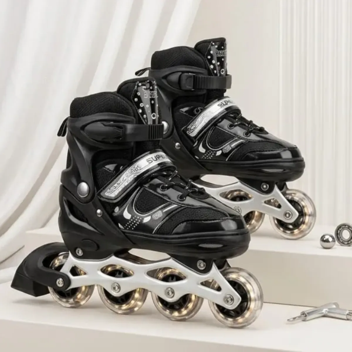 GENERICO - Patines En Línea  M 33-36 Negro Con Casco Y Protección