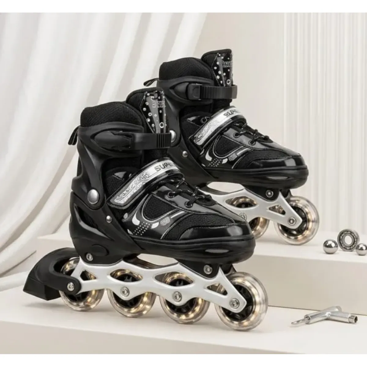 GENERICO - Patines En Línea  M 33-36 Negro Con Casco Y Protección