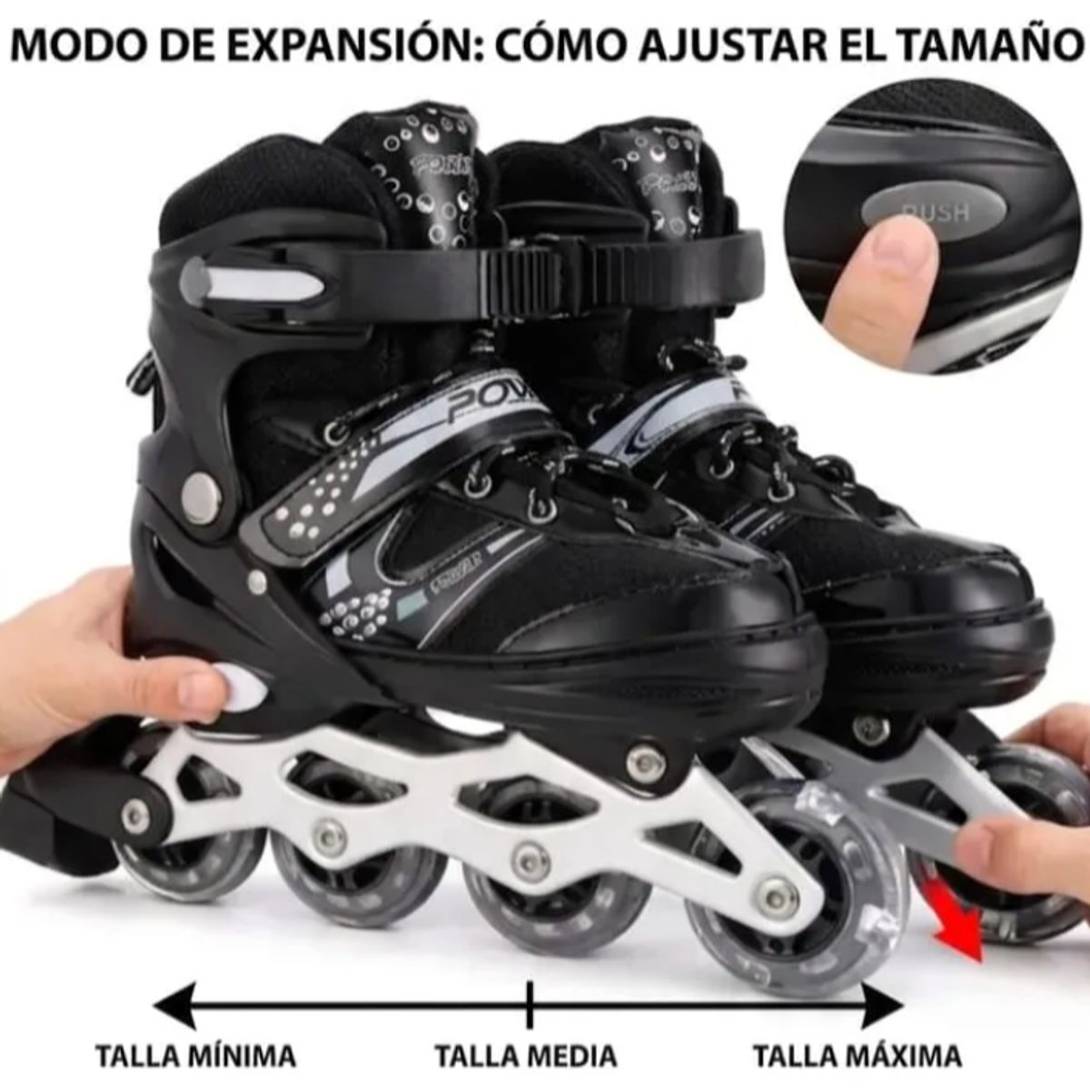 GENERICO - Patines En Línea  M 33-36 Negro Con Casco Y Protección