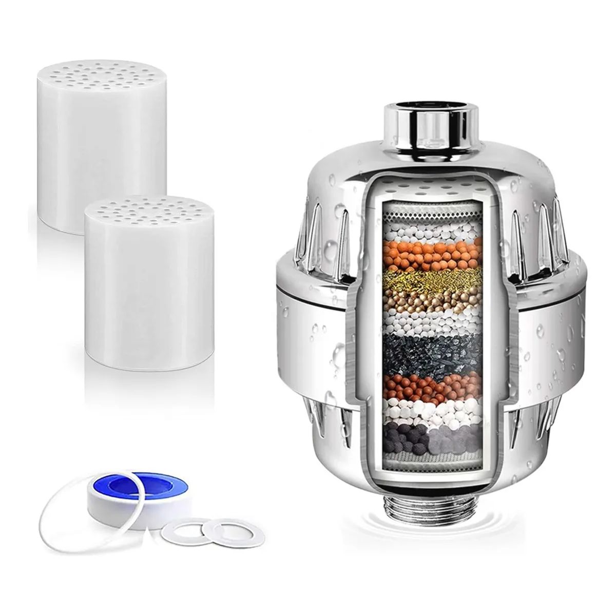 GENERICO - Filtro Regadera,15 Etapas Filtro De Ducha Agua Con 2 Filtro