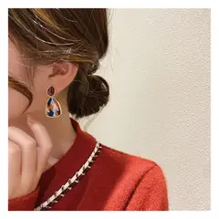 ZG JOYAS - Aros Aretes Colgantes Geométricos Mosaico Pasador Plata S925