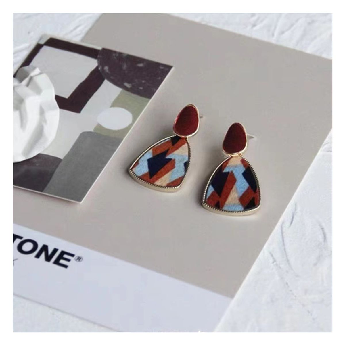ZG JOYAS - Aros Aretes Colgantes Geométricos Mosaico Pasador Plata S925