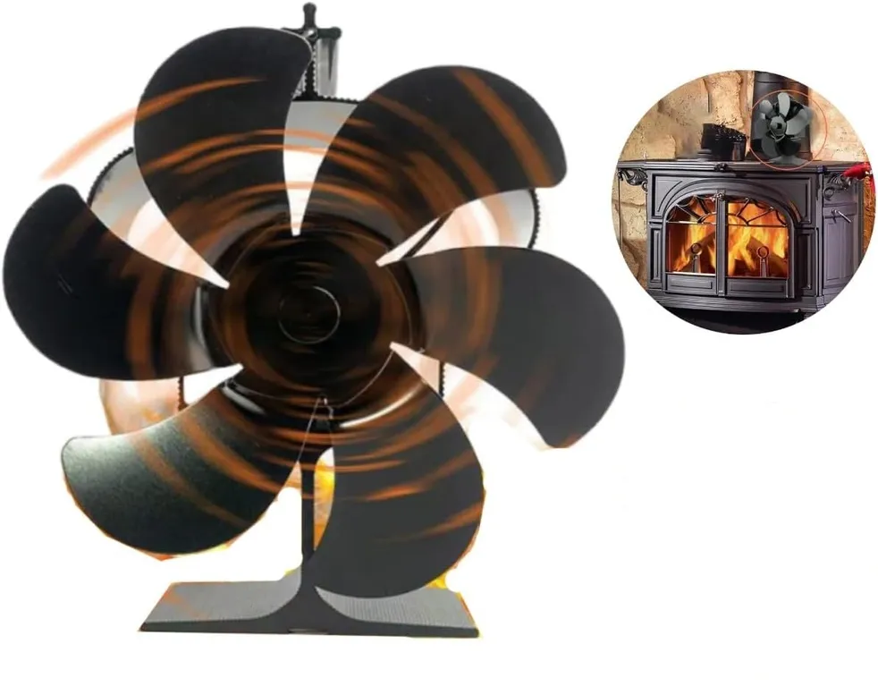 KUANGYE Ventilador Chimenea,Ventilador Estufa De Leña 6 Aspas Alimentado Por Calor,Sin Eléctrico