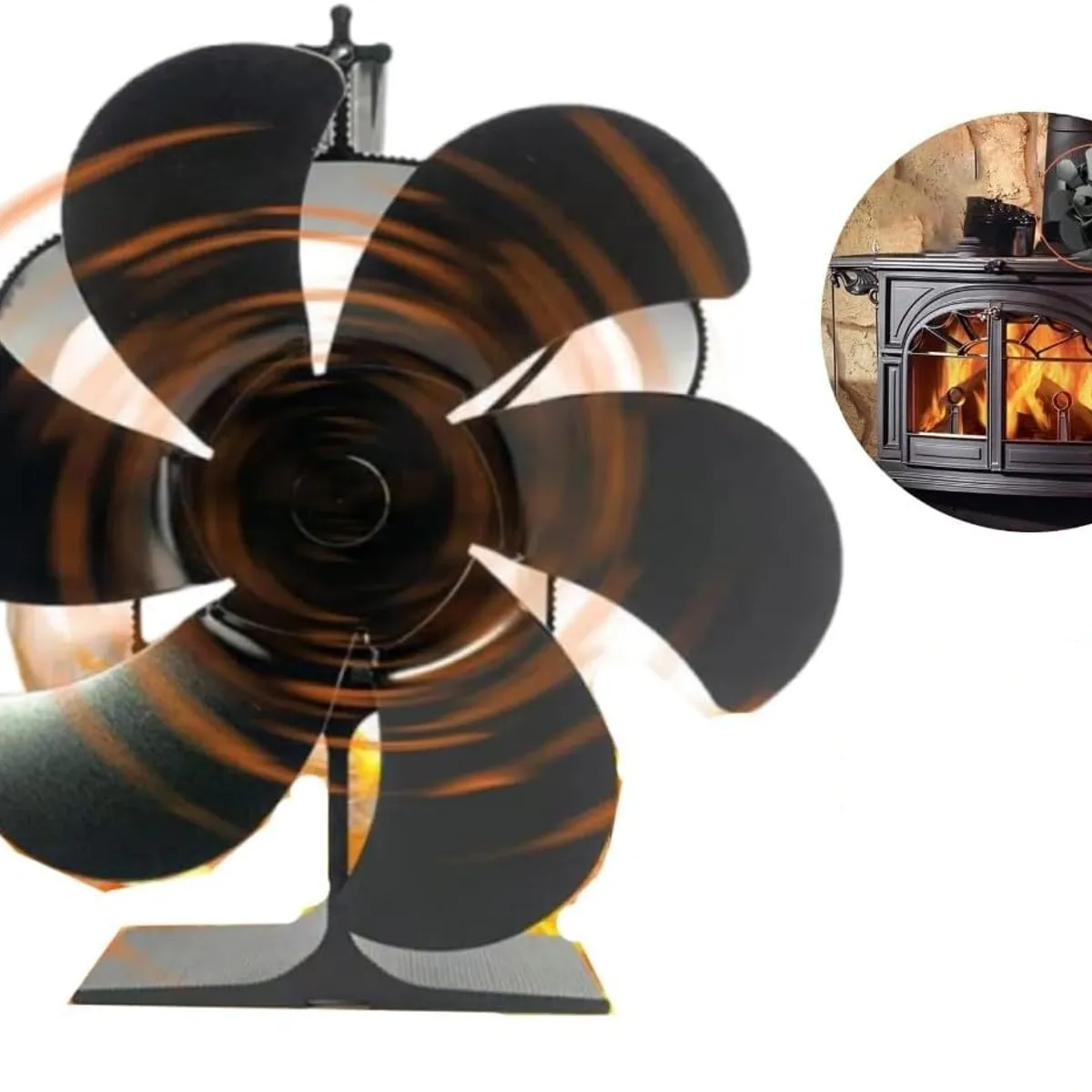 KUANGYE - Ventilador Chimenea,Ventilador Estufa De Leña 6 Aspas Alimentado Por Calor,Sin Eléctrico