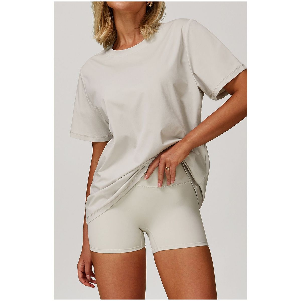 TIOZONEY - Camiseta deportiva de manga corta para mujer-Beige