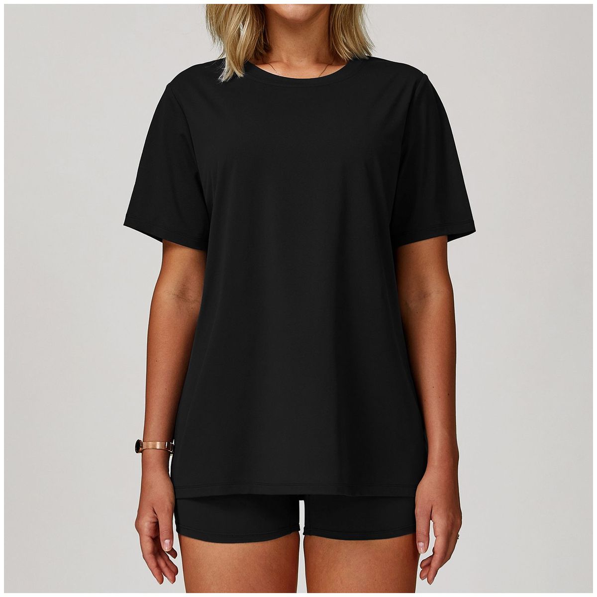 TIOZONEY - Camiseta deportiva de manga corta para mujer-Negro