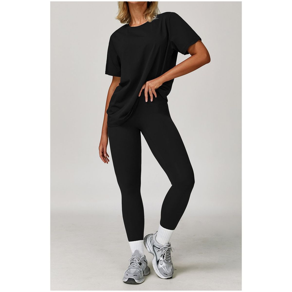 TIOZONEY - Camiseta deportiva de manga corta para mujer-Negro