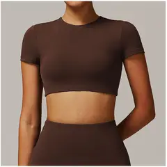 TIOZONEY - Camiseta deportiva de manga corta para mujer-Marrón