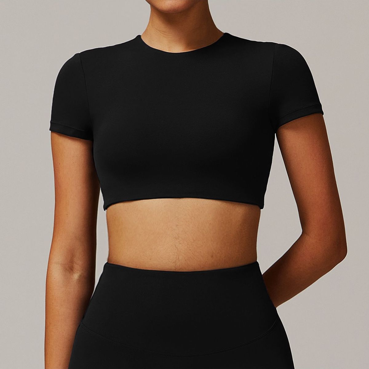 TIOZONEY - Camiseta deportiva de manga corta para mujer-Negro