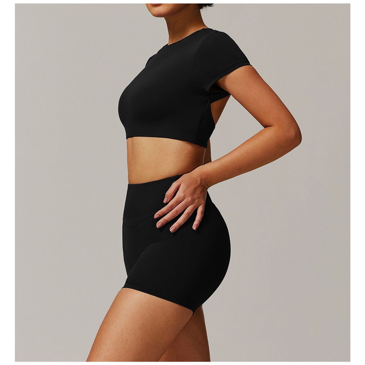 TIOZONEY - Camiseta deportiva de manga corta para mujer-Negro
