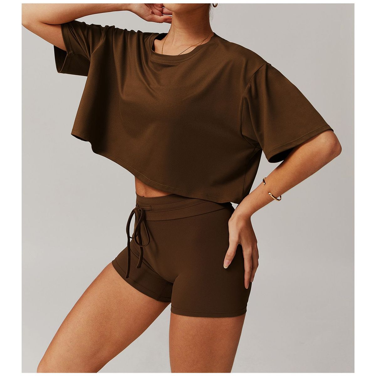 TIOZONEY - Camiseta deportiva de manga corta para mujer-Marrón
