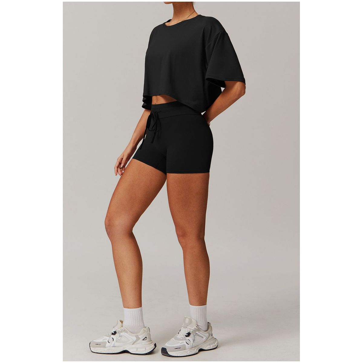 TIOZONEY - Camiseta deportiva de manga corta para mujer-Negro