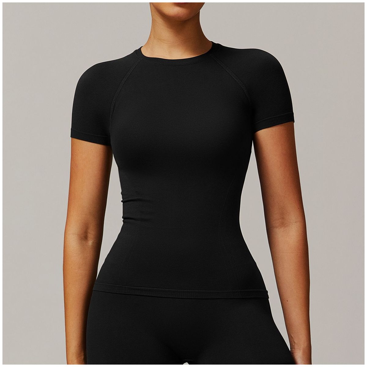TIOZONEY - Camiseta deportiva de manga corta para mujer-Negro