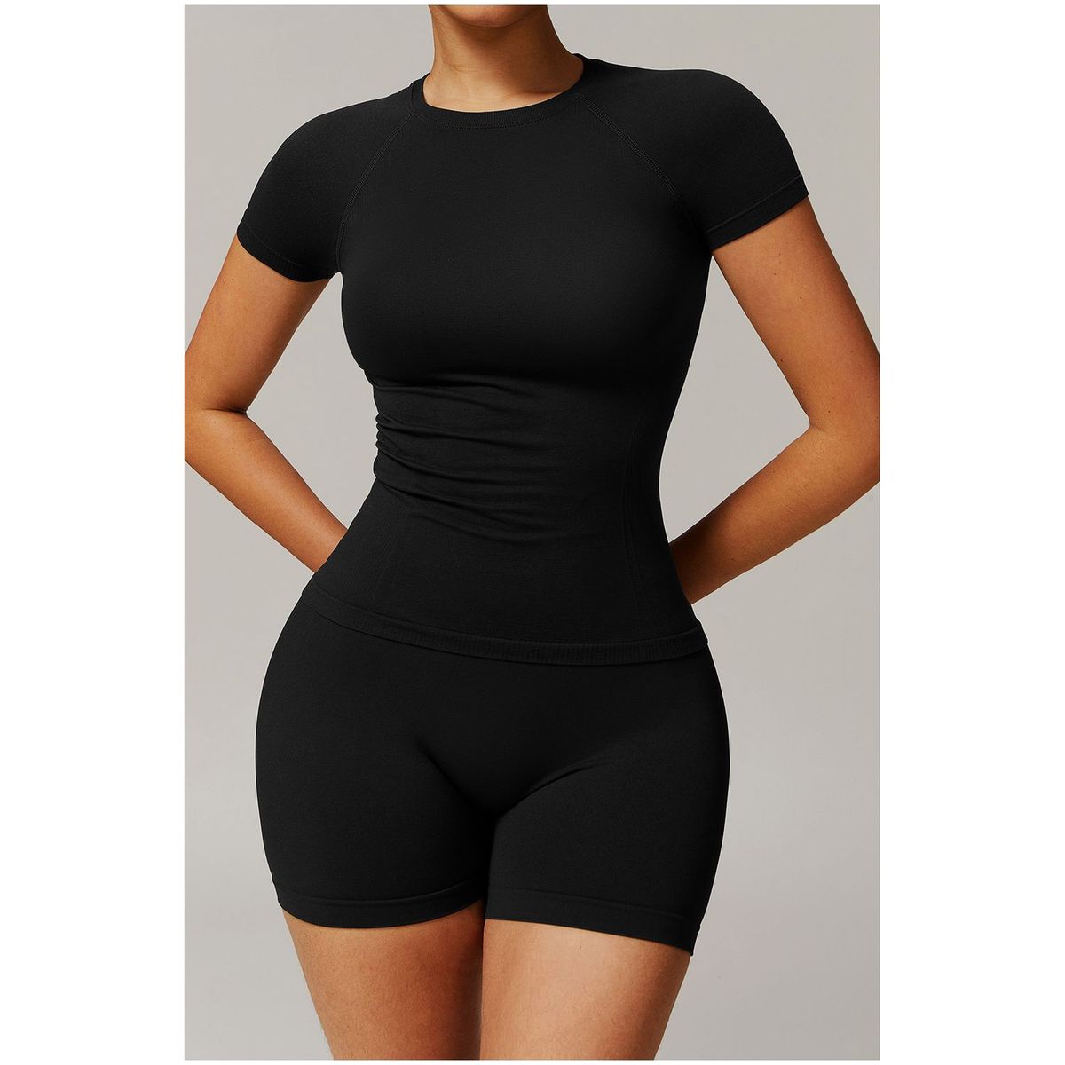 TIOZONEY - Camiseta deportiva de manga corta para mujer-Negro