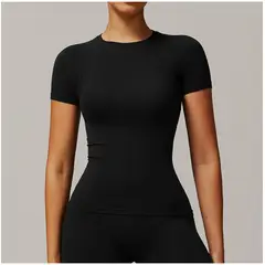 TIOZONEY - Camiseta deportiva de manga corta para mujer-Negro