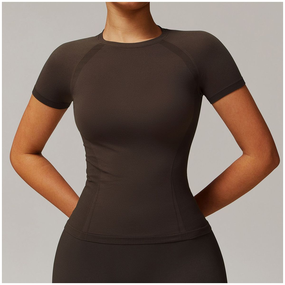 TIOZONEY - Camiseta deportiva de manga corta para mujer-Marrón