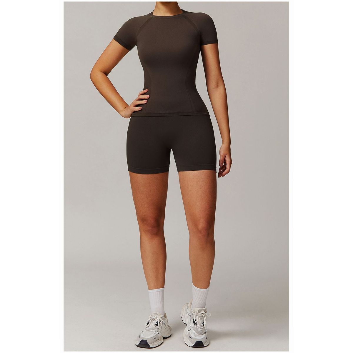TIOZONEY - Camiseta deportiva de manga corta para mujer-Marrón