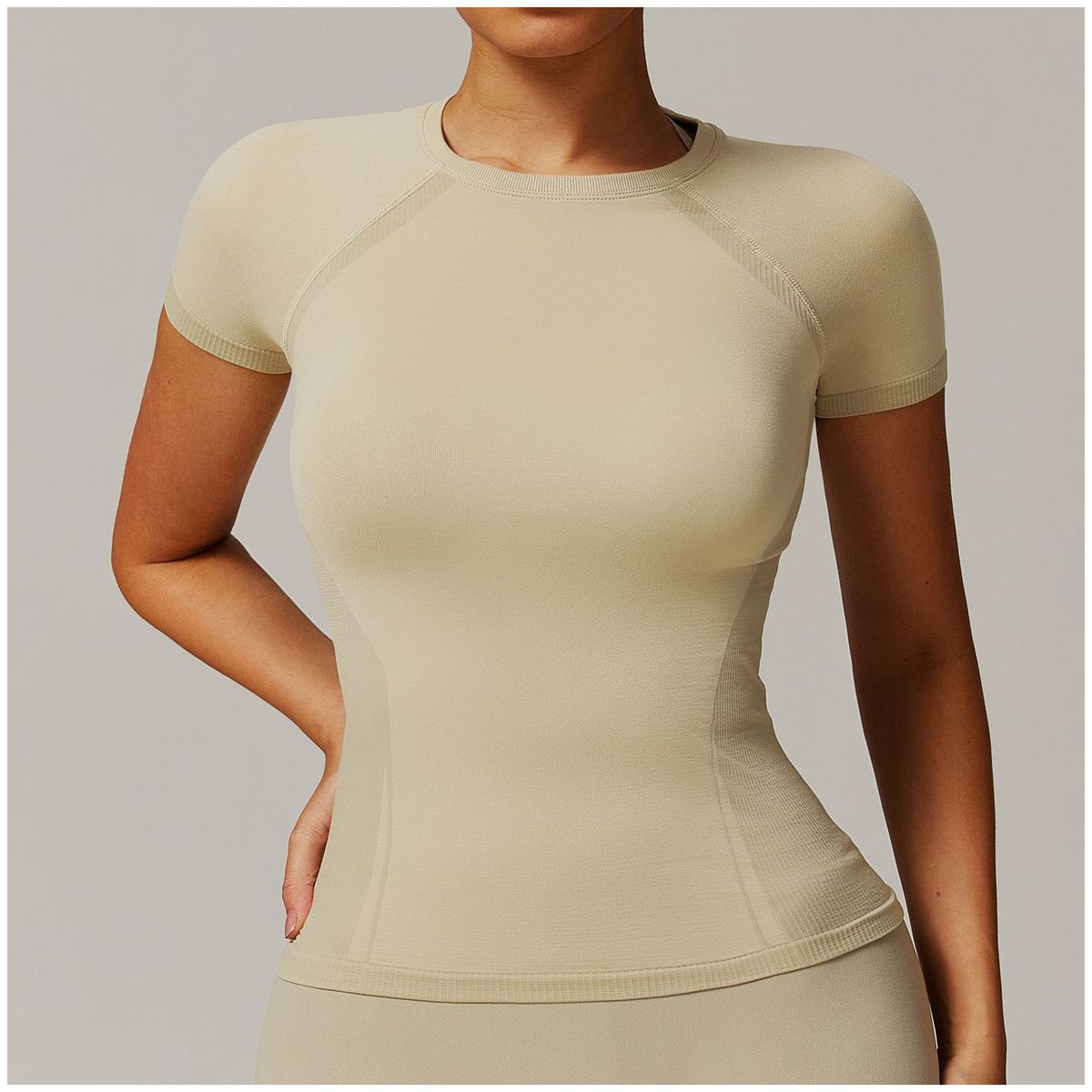 TIOZONEY - Camiseta deportiva de manga corta para mujer-Beige