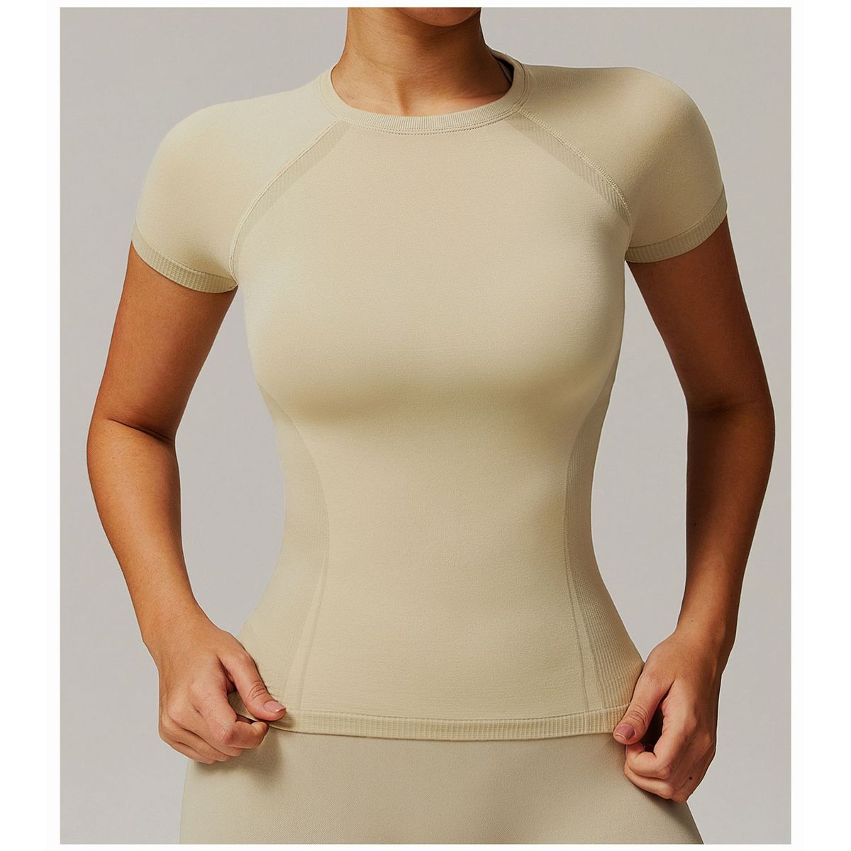 TIOZONEY - Camiseta deportiva de manga corta para mujer-Beige