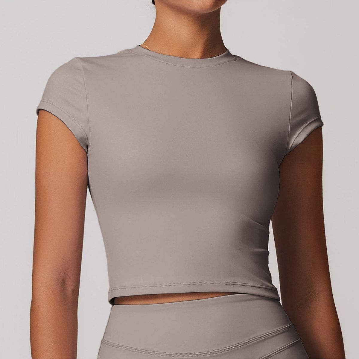 TIOZONEY - Camiseta deportiva de manga corta para mujer-Beige