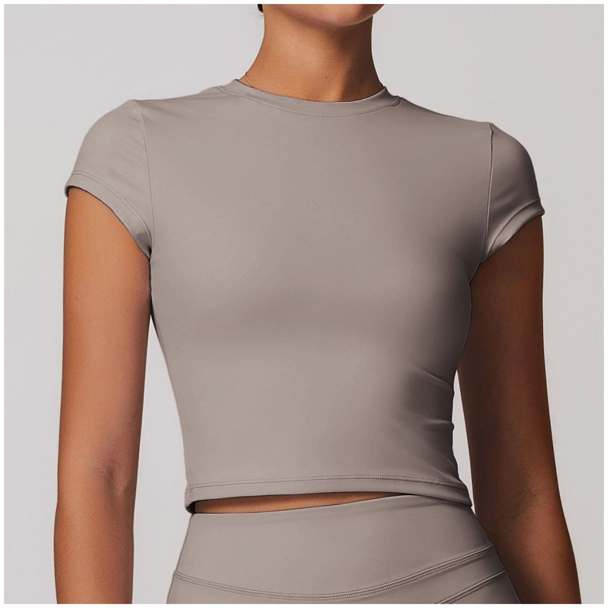 TIOZONEY - Camiseta deportiva de manga corta para mujer-Beige