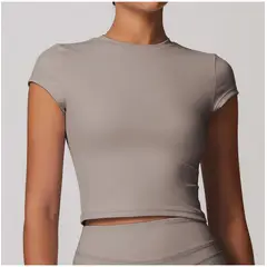 TIOZONEY - Camiseta deportiva de manga corta para mujer-Beige