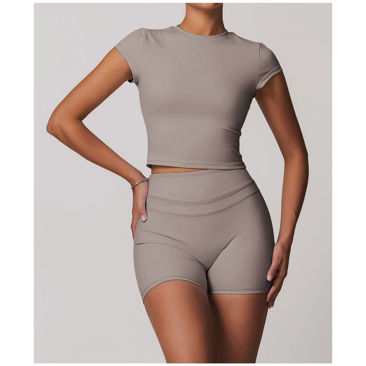 TIOZONEY - Camiseta deportiva de manga corta para mujer-Beige