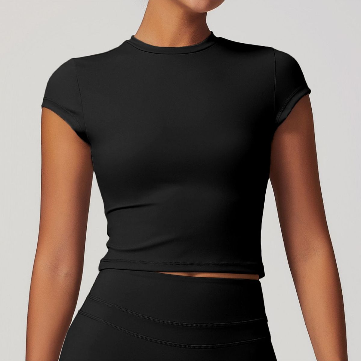 TIOZONEY - Camiseta deportiva de manga corta para mujer-Negro