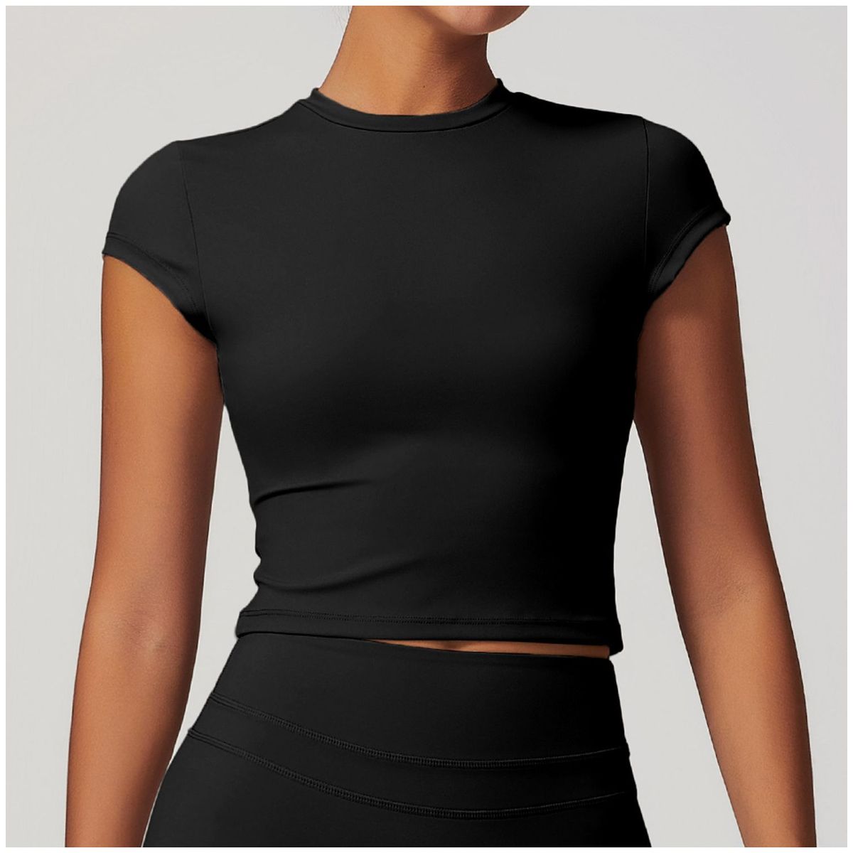 TIOZONEY - Camiseta deportiva de manga corta para mujer-Negro