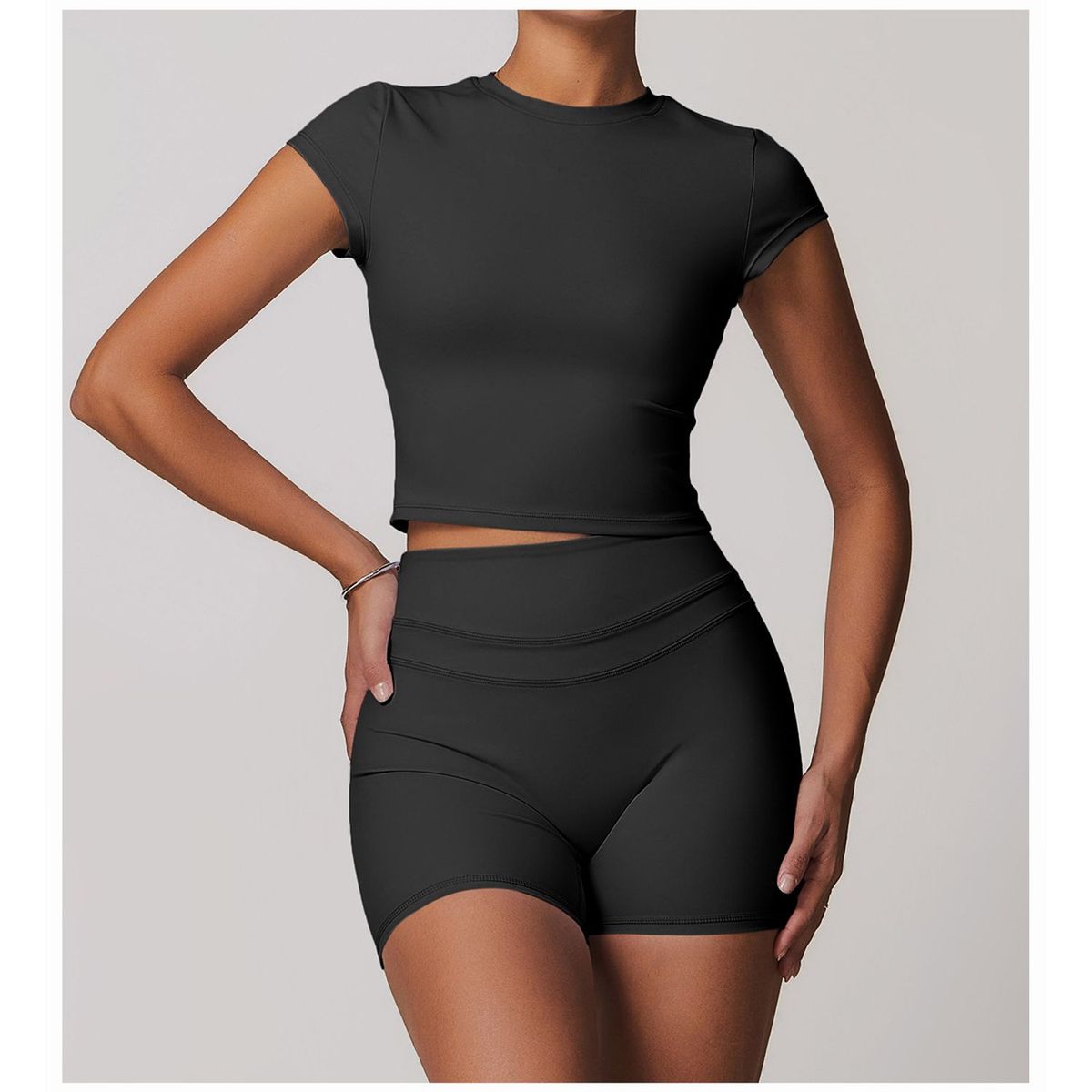 TIOZONEY - Camiseta deportiva de manga corta para mujer-Negro