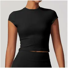 TIOZONEY - Camiseta deportiva de manga corta para mujer-Negro
