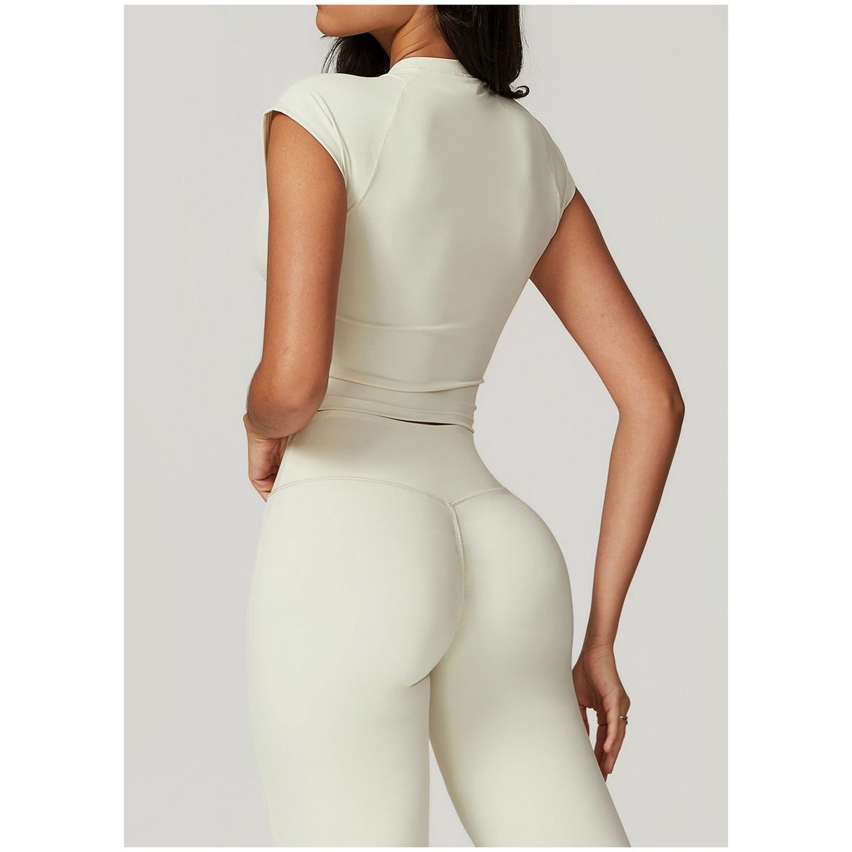 TIOZONEY - Camiseta deportiva de manga corta para mujer-Beige