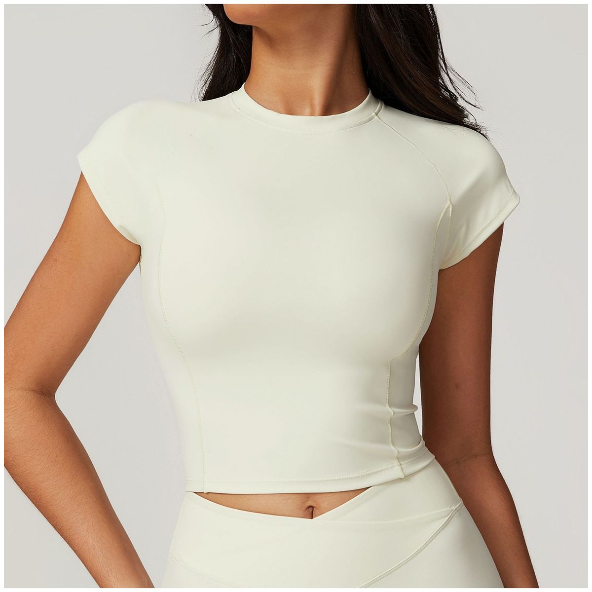TIOZONEY - Camiseta deportiva de manga corta para mujer-Beige