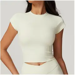 TIOZONEY - Camiseta deportiva de manga corta para mujer-Beige
