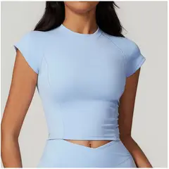 TIOZONEY - Camiseta deportiva de manga corta para mujer-Azul