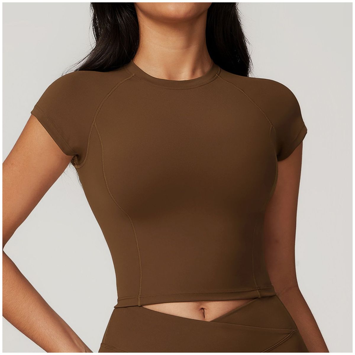 TIOZONEY - Camiseta deportiva de manga corta para mujer-Café